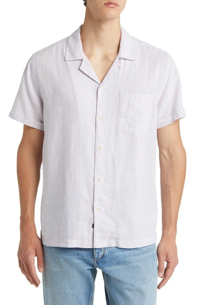 Rails Waimea Short Sleeve Linen Blend Button-up Shirt In Lavender White Stripe