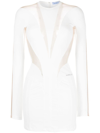Mugler Cutout Illusion Panel Long Sleeve Body-con Minidress In White