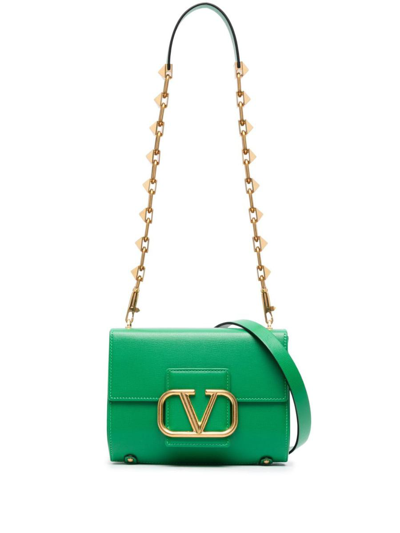 Valentino Garavani Stud Sign Vlogo Leather Shoulder Bag In Green