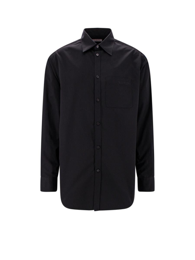 Valentino Long-sleeved Silk Black Shirt In Nero