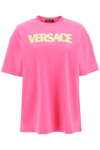 VERSACE VERSACE DISTRESSED T-SHIRT WITH NEON LOGO