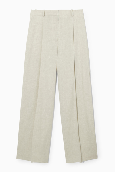 Cos Linen-blend Wide-leg Tailored Trousers In Beige
