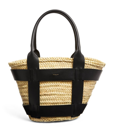 Demellier Santorini Raffia & Leather Tote Bag In Natural Black