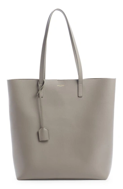 Saint Laurent Leather Shopper Tote Bag In Greyish Brown
