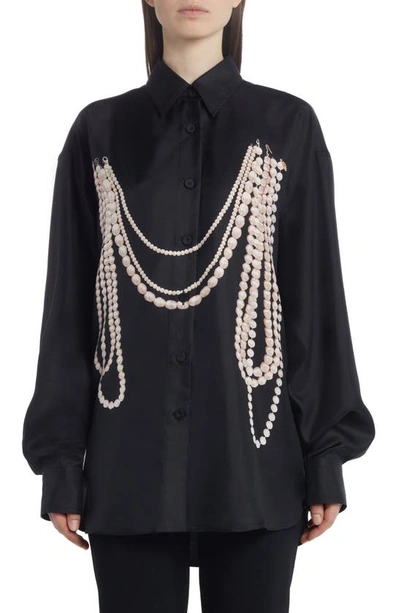 Stella Mccartney Pearl Graphic Silk Blouse In Black Multicolor