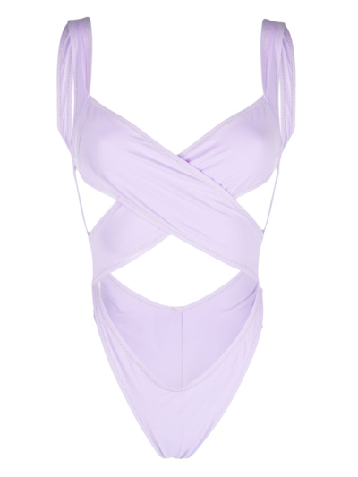 Reina Olga Exotic High-leg Cut Wrap Bikini In Purple