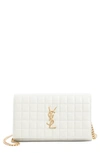 Saint Laurent Cassandre Quilted Leather Wallet On A Chain In Blanc Vintage