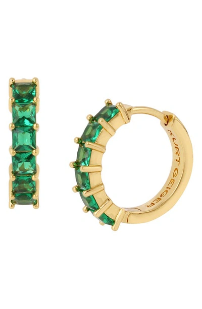 Kurt Geiger Colour Crystal Huggie Hoop Earrings In Emerald