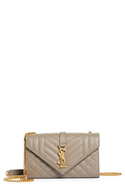 Saint Laurent Small Envelope Calfskin Leather Shoulder Bag In Grey Brown