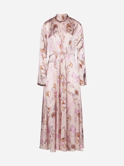 Forte Forte Musa Printed Silk Satin Long Dress In Pink