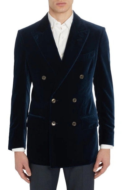 Tom Ford Atticus Double Breasted Velveteen Cocktail Jacket In Ocean