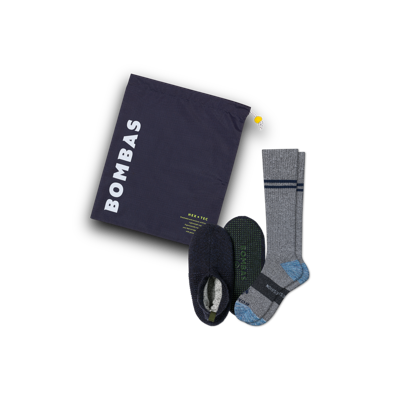 Bombas Travel Compression Sock And Gripper Slipper 2-pack In Charcoal Navy