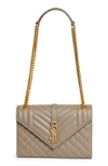 Saint Laurent Medium Cassandra Quilted Leather Envelope Bag In Greyish Brown