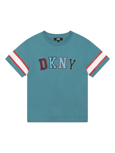 Dkny Kids' Logo-patch Organic Cotton T-shirt In Blue