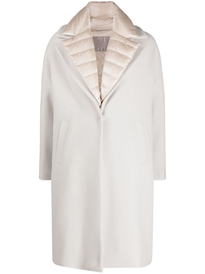 Herno Layered Wool-blend And Quilted Coat In Cream