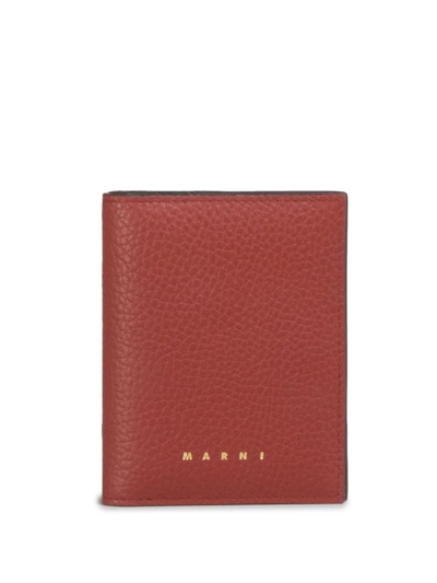 Marni Grained-leather Bi-fold Wallet In Red