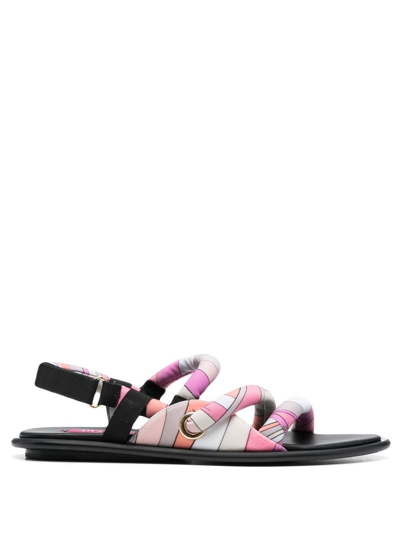 Pucci Marmo-print Flat Sandals In Pink