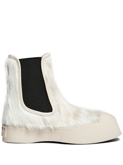 Marni Pablo Calf Hair Chelsea Boots In White