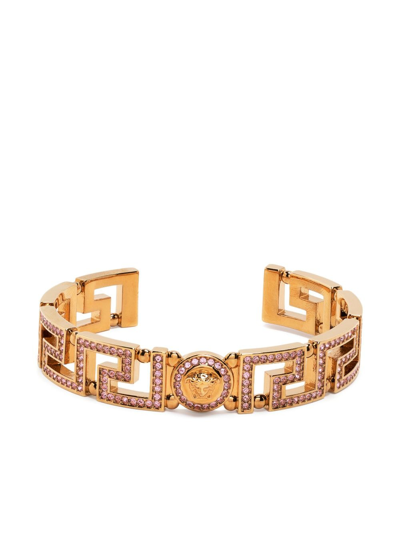 Versace Greca Medusa Metal Strass Cuff Bracelet In  Gold-rose