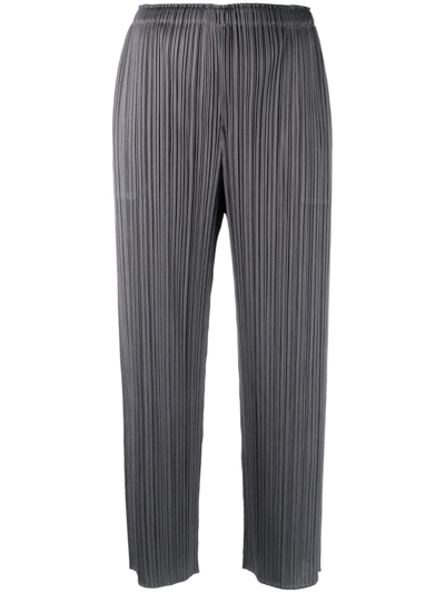 Issey Miyake Pleated Cropped Straight-leg Woven Trousers In Grey