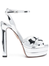 Aquazzura Divine Metallic Crisscross Platform Sandals In Silver