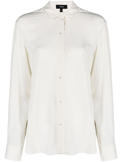 Theory Crepe De Chine Shirt In Neutrals