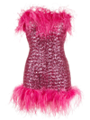 OSEREE FEATHER-TRIM SEQUIN STRAPLESS DRESS