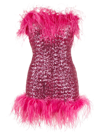 Oseree Feather-trimmed Sequined Minidress In Pink