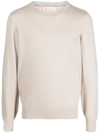 Brunello Cucinelli Crew Neck Cashmere Sweater With Ribbed Cuffs In Neutrals