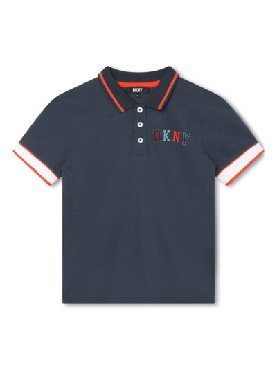 Dkny Kids' Logo-print Cotton Polo-shirt In Blue