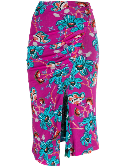 Diane Von Furstenberg Floral-print Reversible Skirt In Magenta