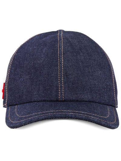 Ferragamo Blue Logo Patch Cap In Dark Denim