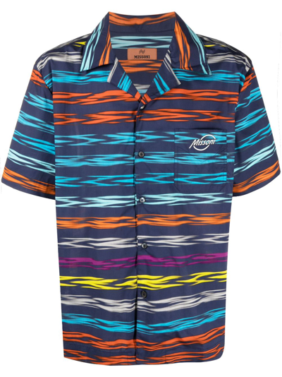 Missoni Logo-embroidered Short-sleeved Bowling Shirt In Blue