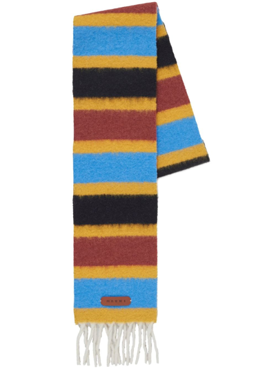 Marni Stripe-pattern Fringed Scarf In Multicolor