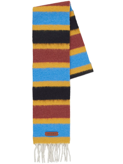 Marni Stripe-pattern Fringed Scarf In Multicolour