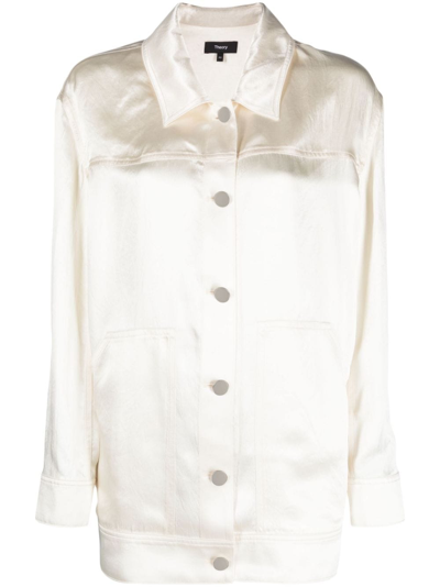 Theory Crinkled-finish Button-up Jacket In Neutrals
