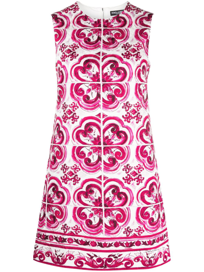 Dolce & Gabbana Majolica-print Shift Mini Dress In Tris_maioliche_fuxia