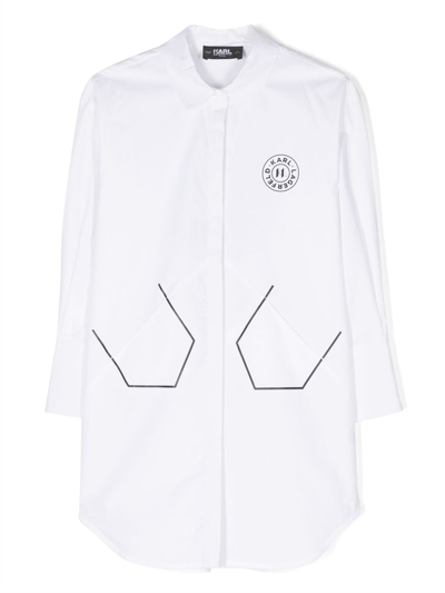 Karl Lagerfeld Kids' Cotton Poplin Shirt Dress In White