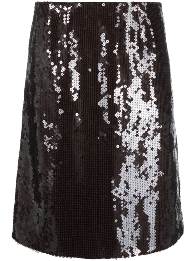16arlington Black Sequin Embellished Skirt In Brown