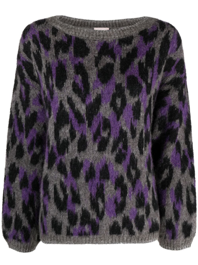 Liu •jo Leopard-print Knit Jumper In Grey