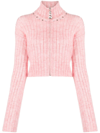 ALESSANDRA RICH EMBELLISHED RIBBED-KNIT CARDIGAN