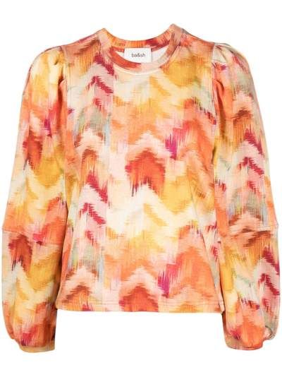 Ba&sh Primrose Chevron-print Cotton Blouse In Ocre