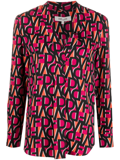 Diane Von Furstenberg Monogram Print Long-sleeve Blouse In Pink