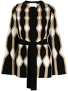 Chloé Renaissance Intarsia Cardigan With Self-tie Belt In Black