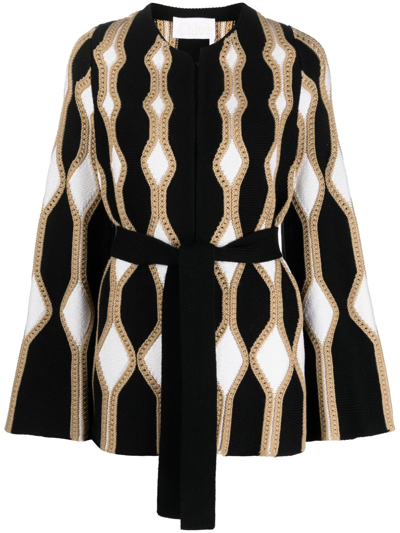 CHLOÉ INTARSIA-KNIT BELTED CARDIGAN