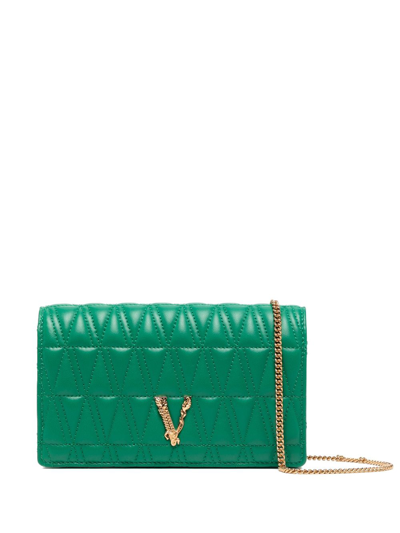 Versace Virtus Quilted Crossbody Bag In Green