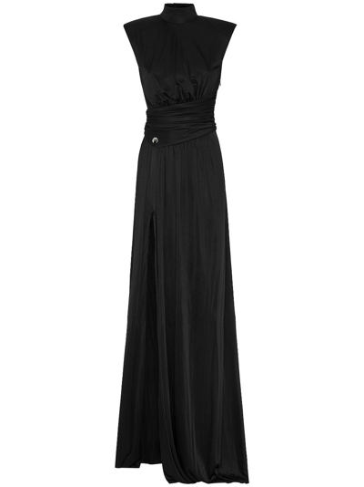 Philipp Plein Pleat-detail Sleeveless Long Dress In Black