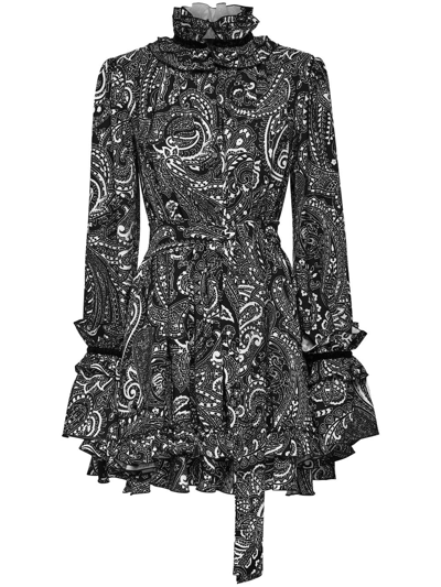 Philipp Plein Ruffled Paisley-print Mini Dress In Black