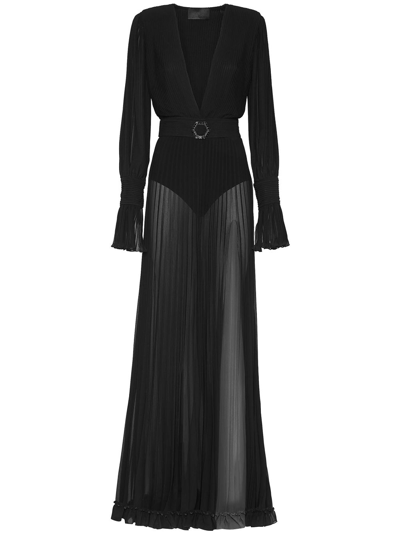 Philipp Plein Fully-pleated Semi-sheer Dress In Black