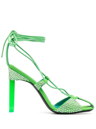 Attico Adele 105mm Crystal-embellished Sandals In Green